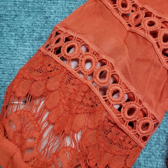 Chicos Blouse Womens 2 Orange Pure Rayon Floral 3/4 Sleeve Pullover Round Neck - Picture 9 of 11